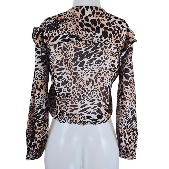 Blue Life Animal Style Ruffle Shoulder Faux Wrap Blouse Womens S - Picture 3 of 7